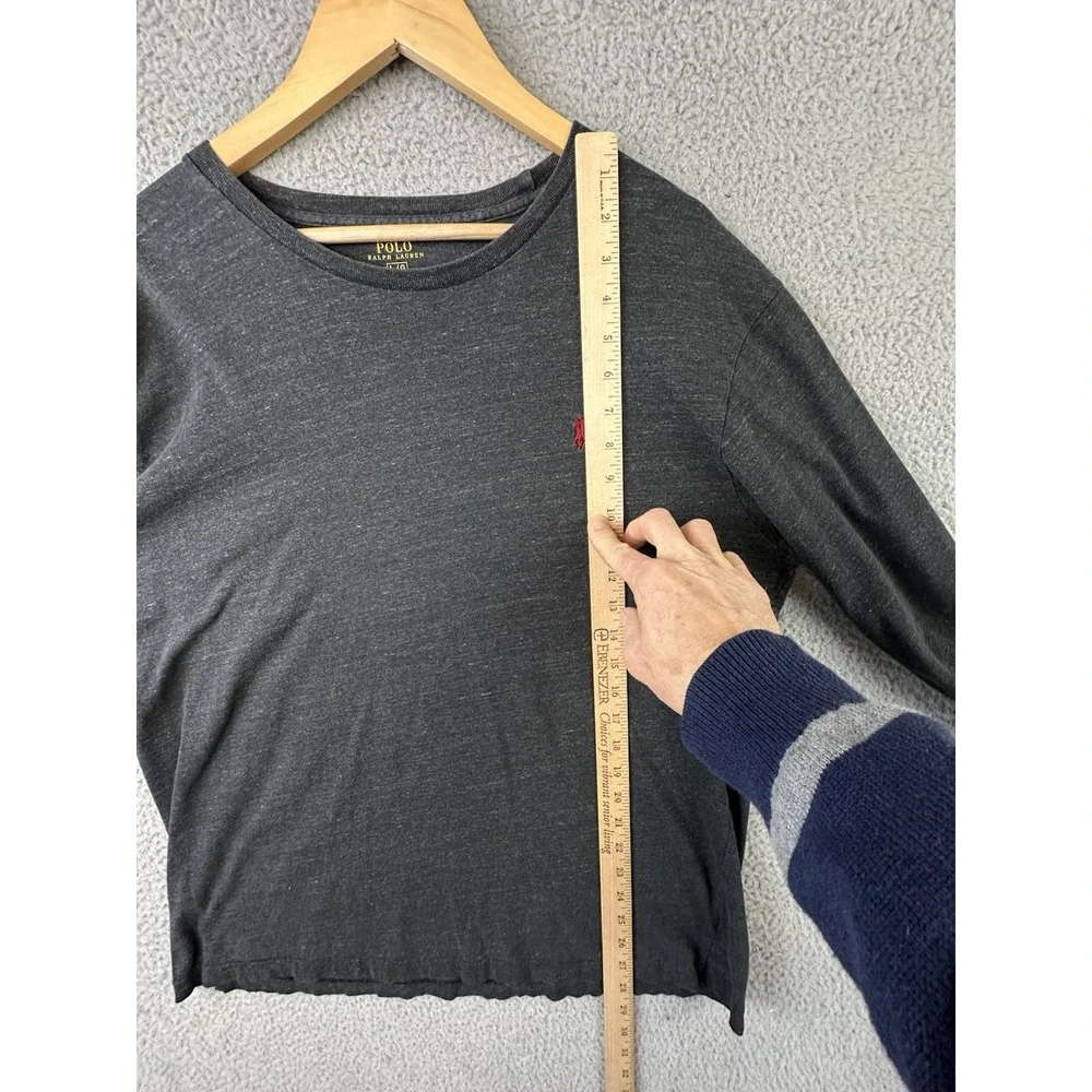 Polo Ralph Lauren T Shirt Men Large Gray L/S Crew Neck Red Pony Casual Classic